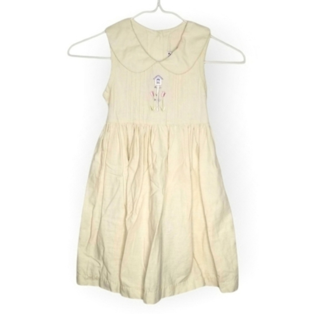 Girls Vintage Good Lad linen dress pale yellow birdhouse cottagecore coquette 5